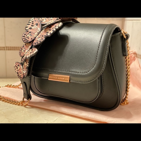 Sophia Webster Black Shoulder Bag with Pink Butterfly Accents - Picture 3 of 10
